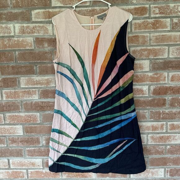 Conditions Apply Anthropologie Shift Mini Dress Linen Blend Palm Size Medium - Picture 4 of 11